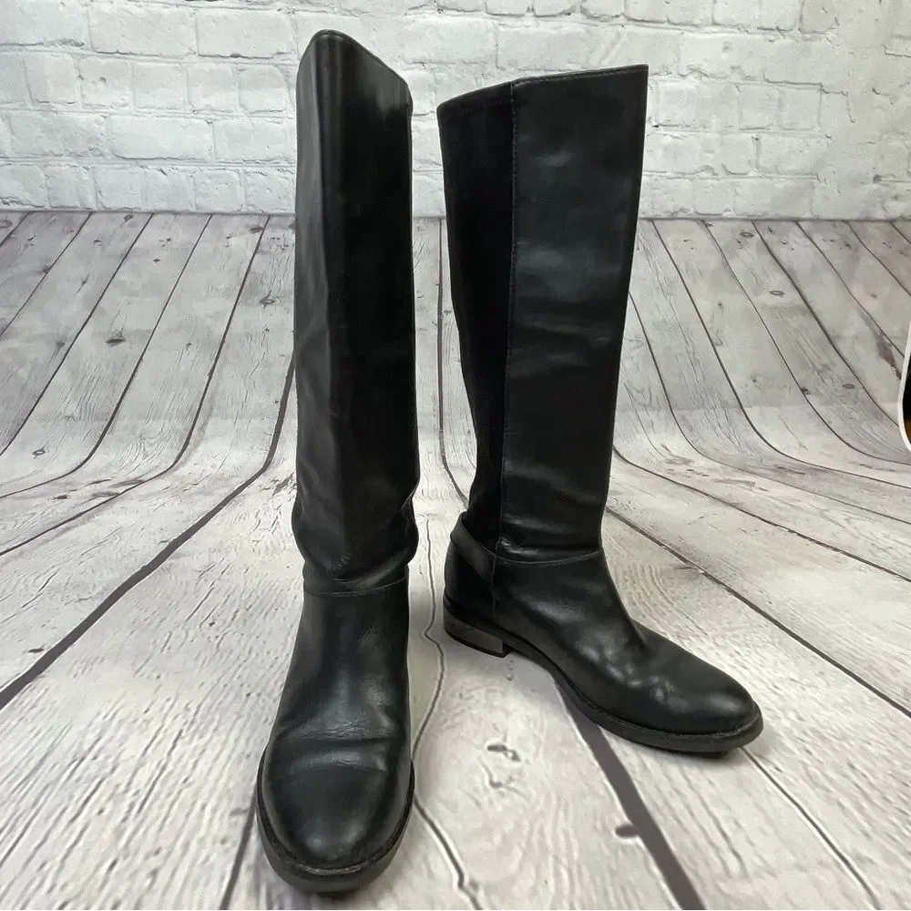COLE HAAN Adler black leather & suede tall pull on riding boots, size 6 - Picture 8 of 13
